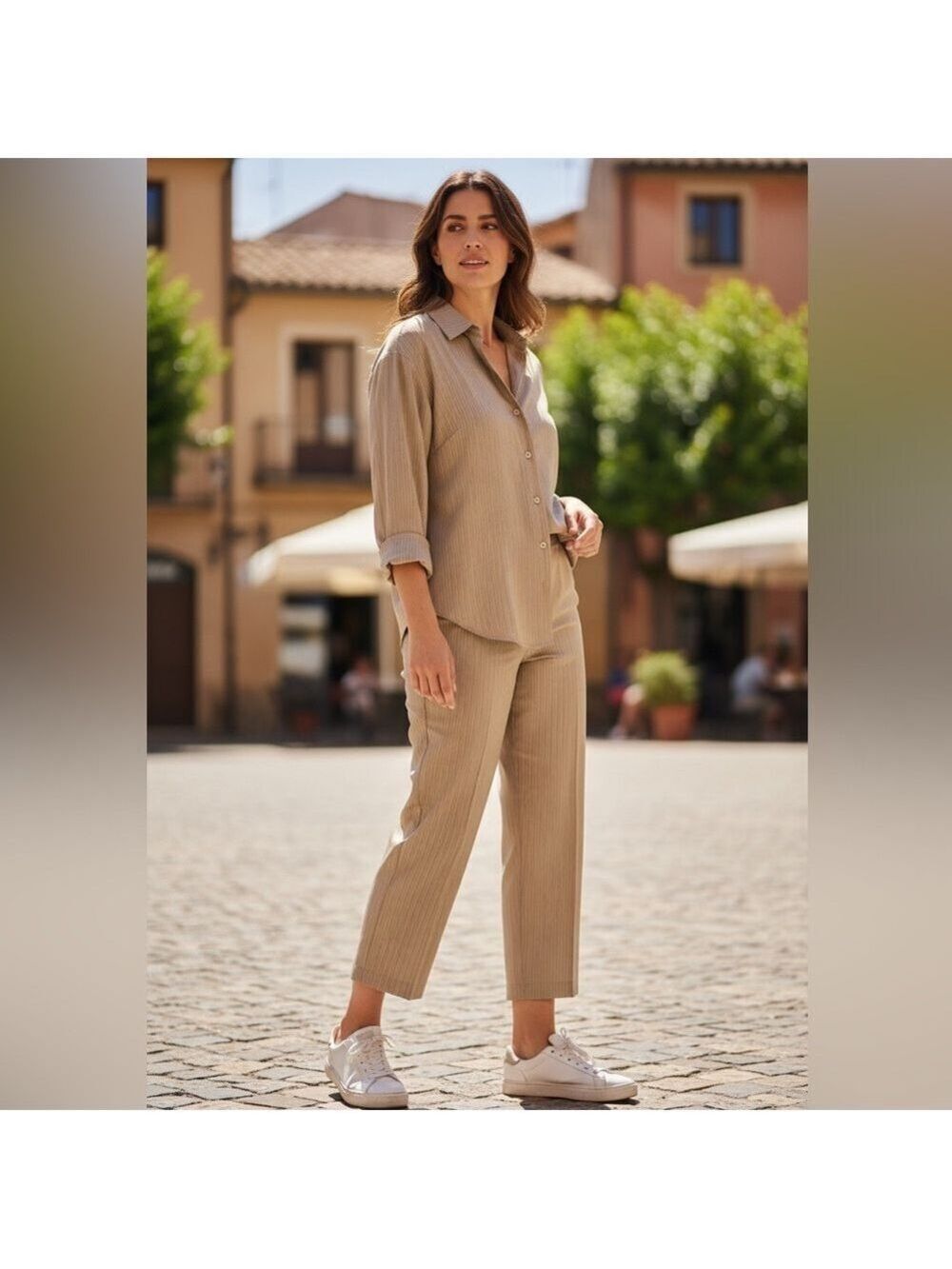 90s AGOLDE MINIMALIST COTTON CHINCO BUTTON DOWN COLLAR SHIRT & CAPRI PANT SET S
